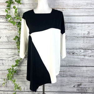 Ever Sassy Tunic Top sz Extra Small Black Ivory Lagenlook Wedding Church Modest